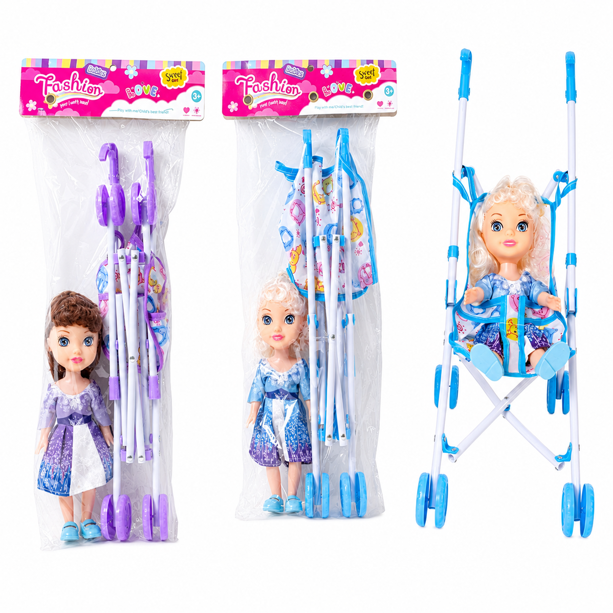 Fashion Doll with Folding Stroller Toy Set - Portable Baby Pram & Doll Play Set for Kids - Premium Quality by Paradise Toys