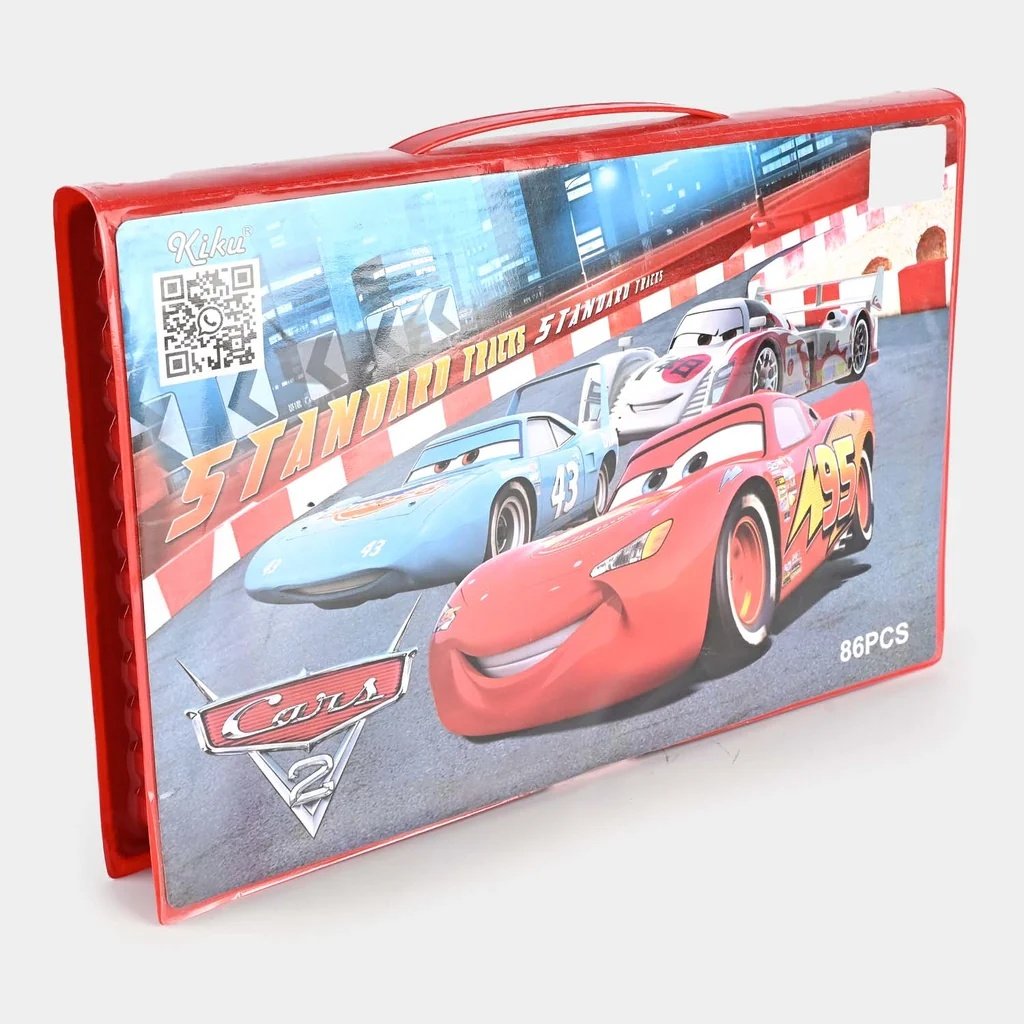 86-Piece Kids Racing Car Theme Art & Stationery Box Set - Portable Carry Case Activity Kit - Premium Quality by Paradise Toys