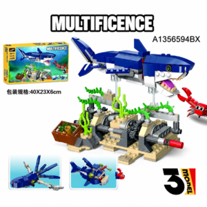 Building Block Undersea Creature Toy Set - 3-in-1 Ocean Shark & Crab Model Building Bricks for Kids