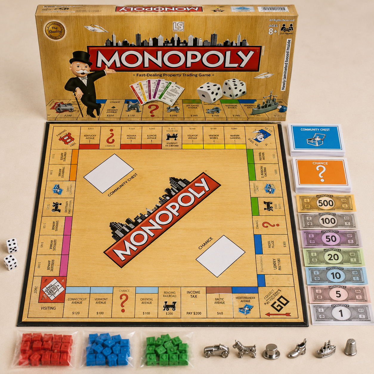 Fast-Dealing Property Trading Board Game Set - Real Estate Strategy Tabletop Game with Money, Cards & Houses - Premium Quality by Paradise Toys