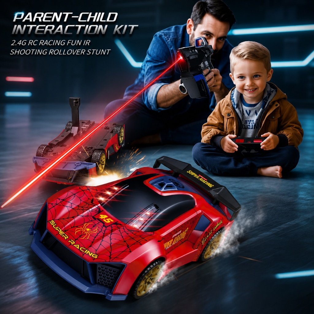 Parent-Child Interaction Kit - 2.4G RC Racing Fun IR Shooting & Rollover Stunt Toy Car Set - Premium Quality by Paradise Toys