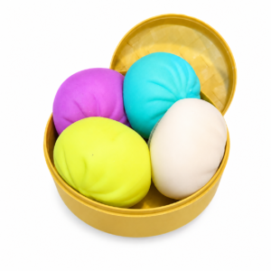 Colorful Dumpling Squishy Fidget Toys Set with Miniature Steamer Basket Container (Ages 3+)