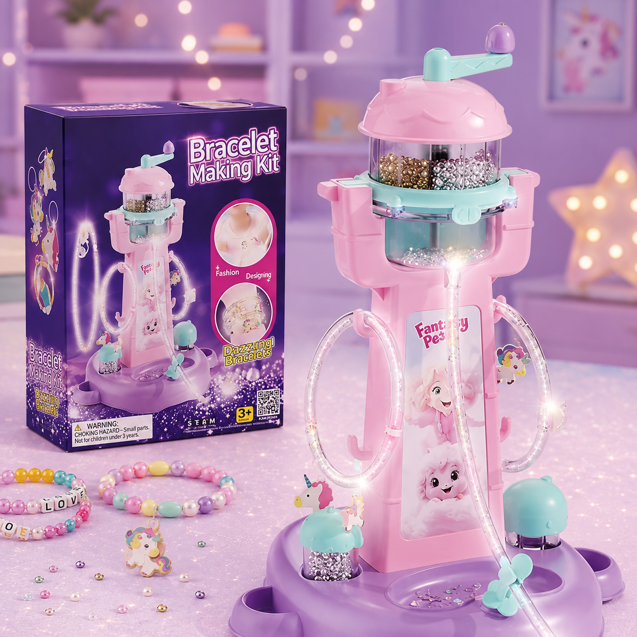 Kids Bracelet Making Kit - DIY Craft Spinner Machine with Beads & Charms - Premium Quality by Paradise Toys