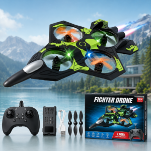 Fighter Drone Quadcopter Set - 2.4GHz RC Jet Plane with LED Lights & Remote Control - Premium Quality by Paradise Toys