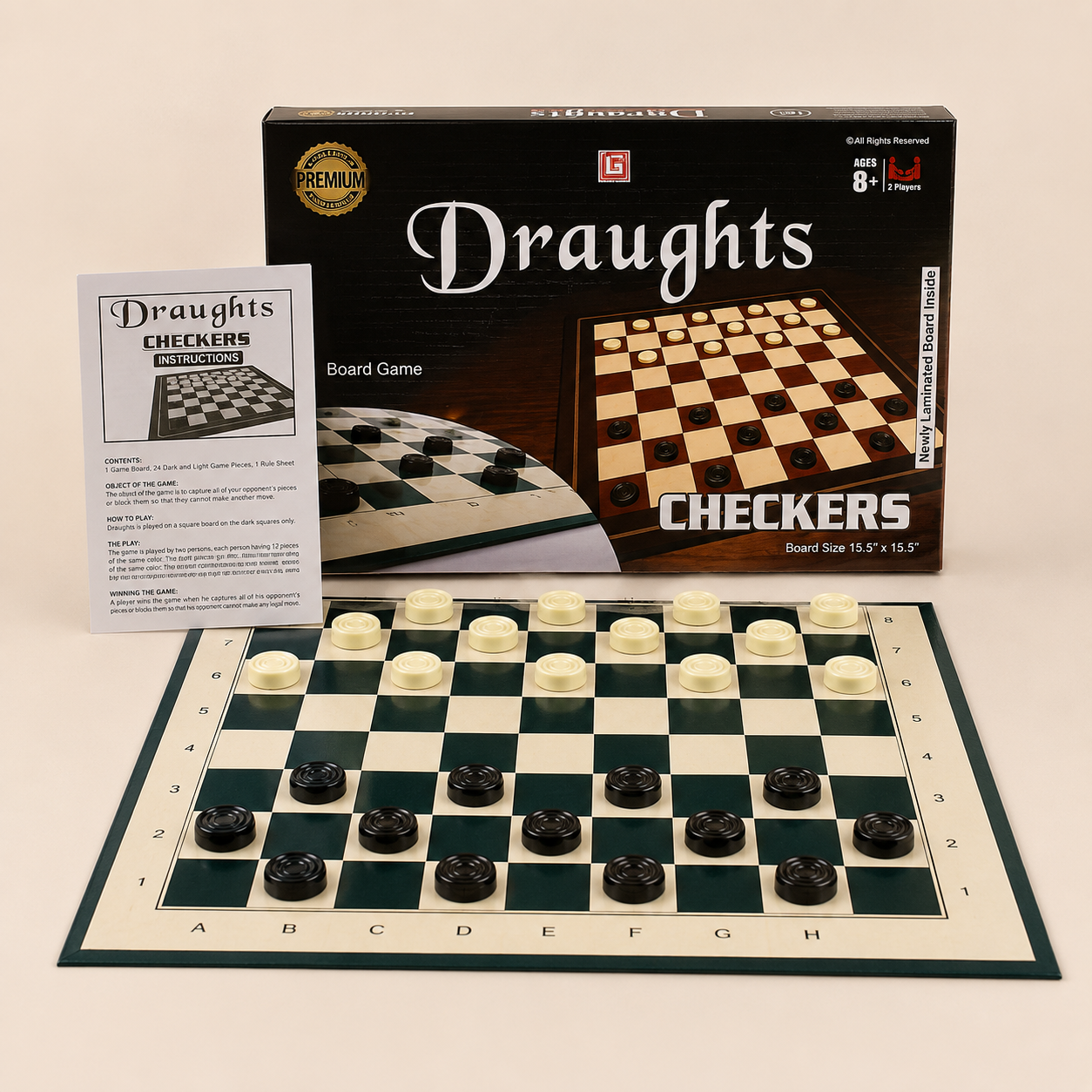 Draughts Checkers Large Size Board Game Set - Strategic Tabletop Checkers Game with Laminated Board - Premium Quality by Paradise Toys