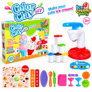 DIY Ice Cream Color Clay Toy Set - Modeling Dough & Kitchen Maker Play Kit with Tools for Kids -