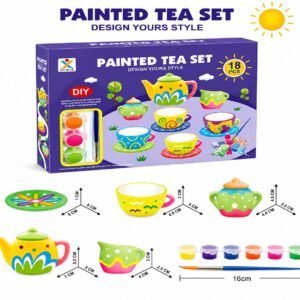 DIY Painted Tea Set - 18 Pcs Kids Craft Painting & Pretend Play Teapot Toy Set - Premium Quality by Paradise Toys