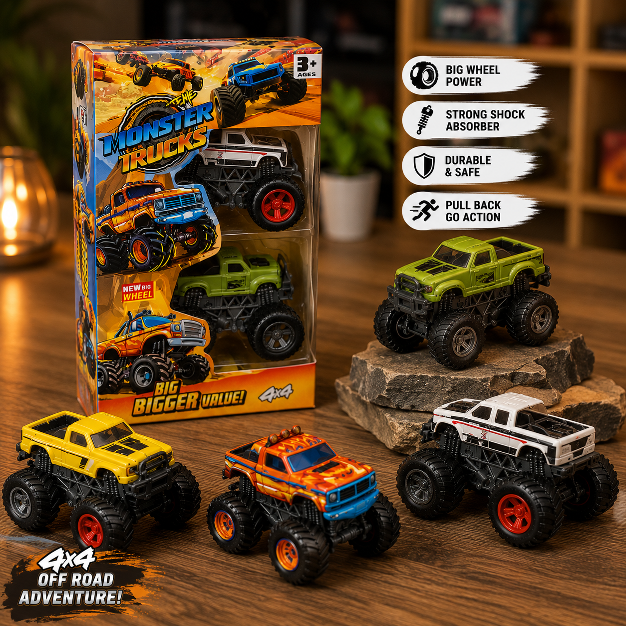 Monster Trucks 4x4 - Big Value Die-Cast Toy Truck Set with Multiple Vehicles - Premium Quality by Paradise Toys