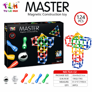 Magnetic Construction Toy Set - 124 PCS DIY Building Blocks & Magnetic Sticks Educational Kit for Kids -