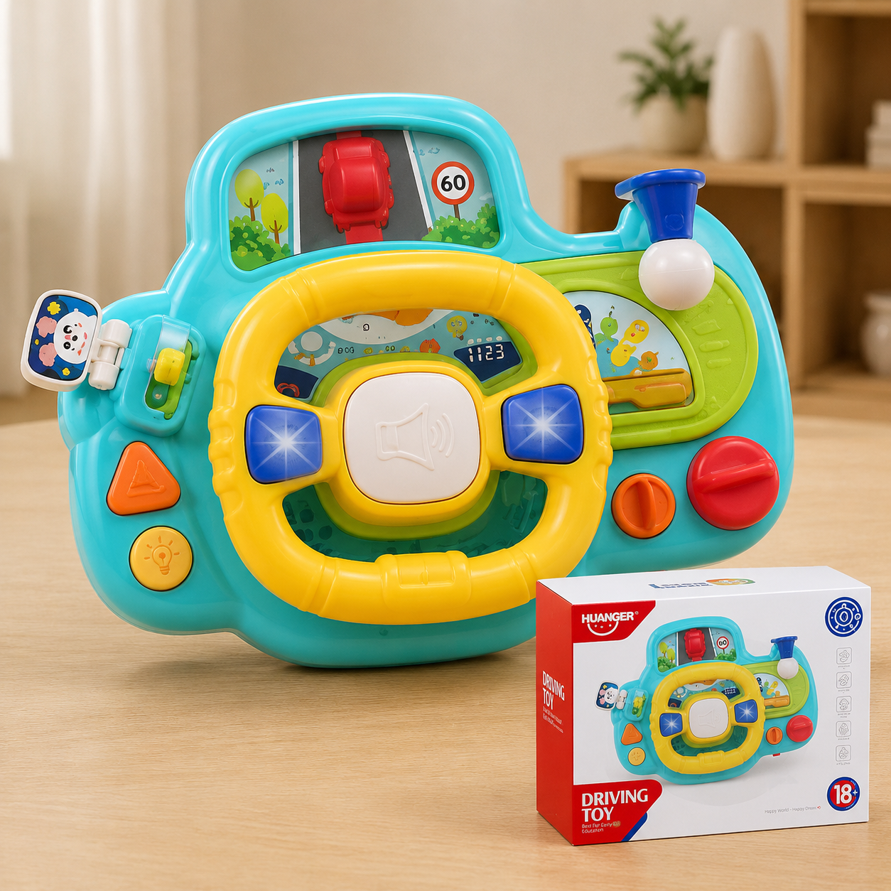 Kids Steering Wheel Simulation Toy - Interactive Driving Dashboard with Horn, Buttons & Lights - Premium Quality by Paradise Toys