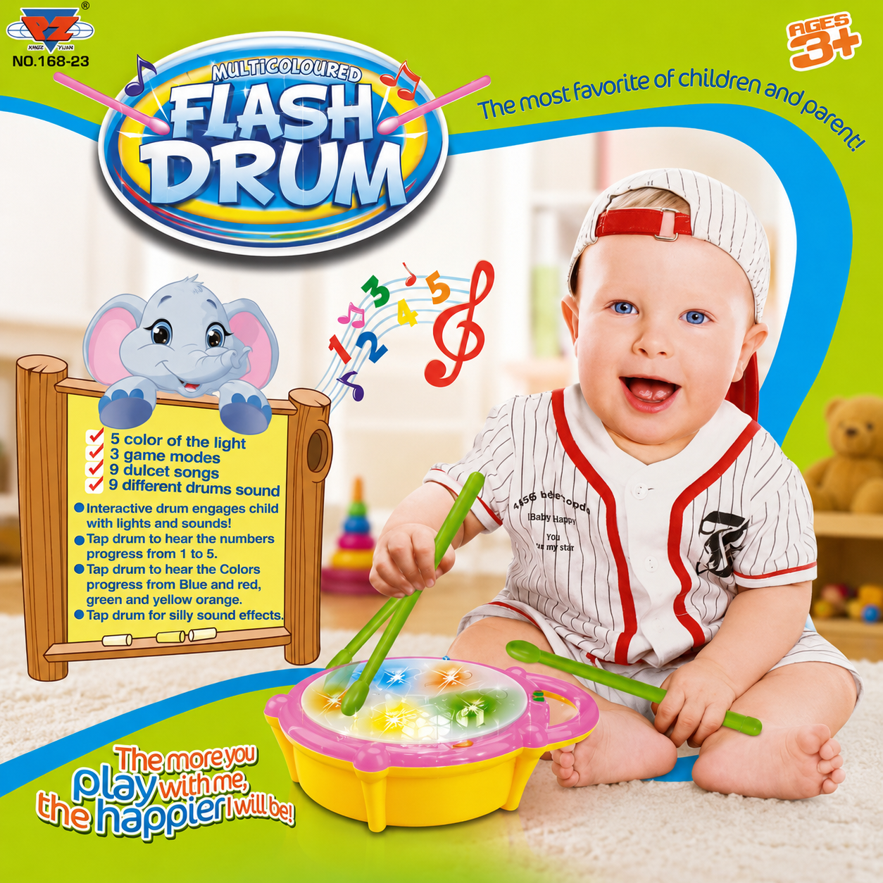 Multicoloured Flash Drum Set - Interactive Musical Toy with Lights, Songs & Drumsticks - Premium Quality by Paradise Toys