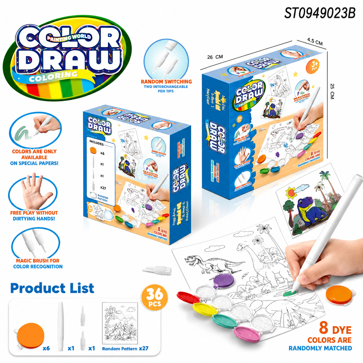 Mess-Free Magic Water Coloring & Drawing Toy Set - 36 PCS Creative Painting Kit with Interchangeable Pen Tips for Kids