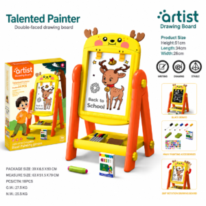 Talented Painter Double-Faced Drawing Board - 360-Degree Rotating Kids Easel with Painting & Writing Accessories