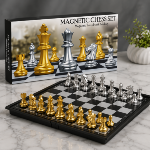 Magnetic Chess Set - Folding Travel Board Game with Gold & Silver Pieces - Premium Quality by Paradise Toys