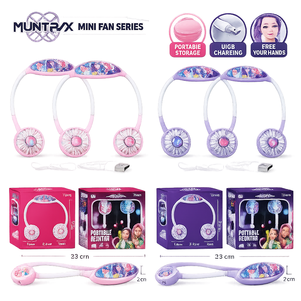Portable Hands-Free Neck Fan - USB Rechargeable Dual Fan Mini Wearable Cooling Fan with Adjustable Speeds for Kids and Adults