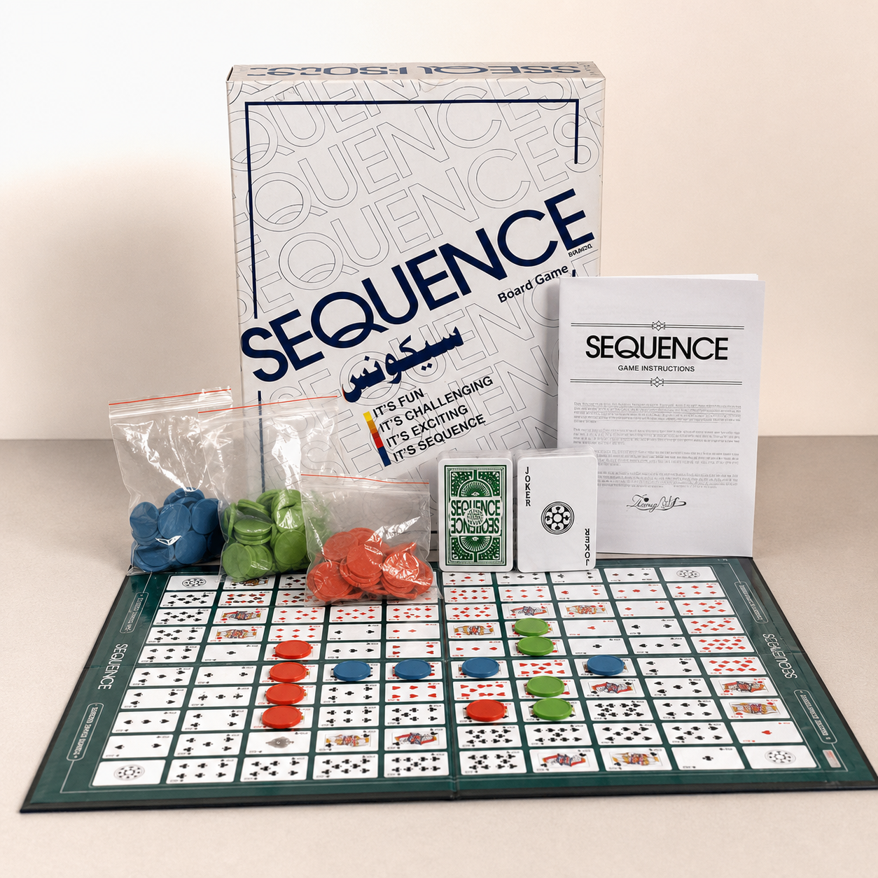 Sequence Board Game Set with Playing Cards & Chips - Strategic Tabletop Card and Marker Board Game for Family & Friends - Premium Quality by Paradise Toys