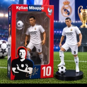 Soccer Star Action Figure Collectible Model - Kylian Mbappe Figurine Toy with Ball & Stand - Premium Quality by Paradise Toys