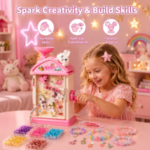 Jewelry DIY Machine Set - Beaded Toy Maker with Crank Spinner & Colorful Beads - Premium Quality by Paradise Toys