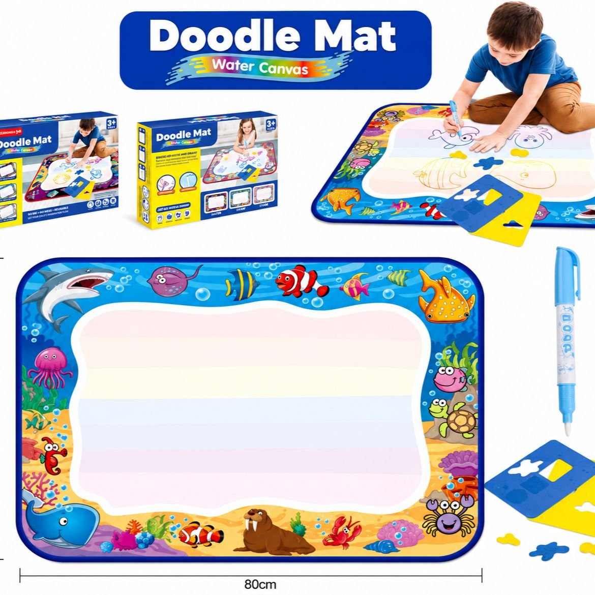 Water Mat Doodle Canvas - Large Reusable Painting & Drawing Mat with Magic Pen for Kids - Premium Quality by Paradise Toys
