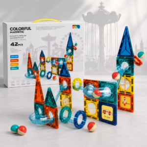 42pcs Magnetic Pipeline Building Blocks Set - 3D Magnetic Tiles Track with Rolling Balls - Premium Quality by Paradise Toys