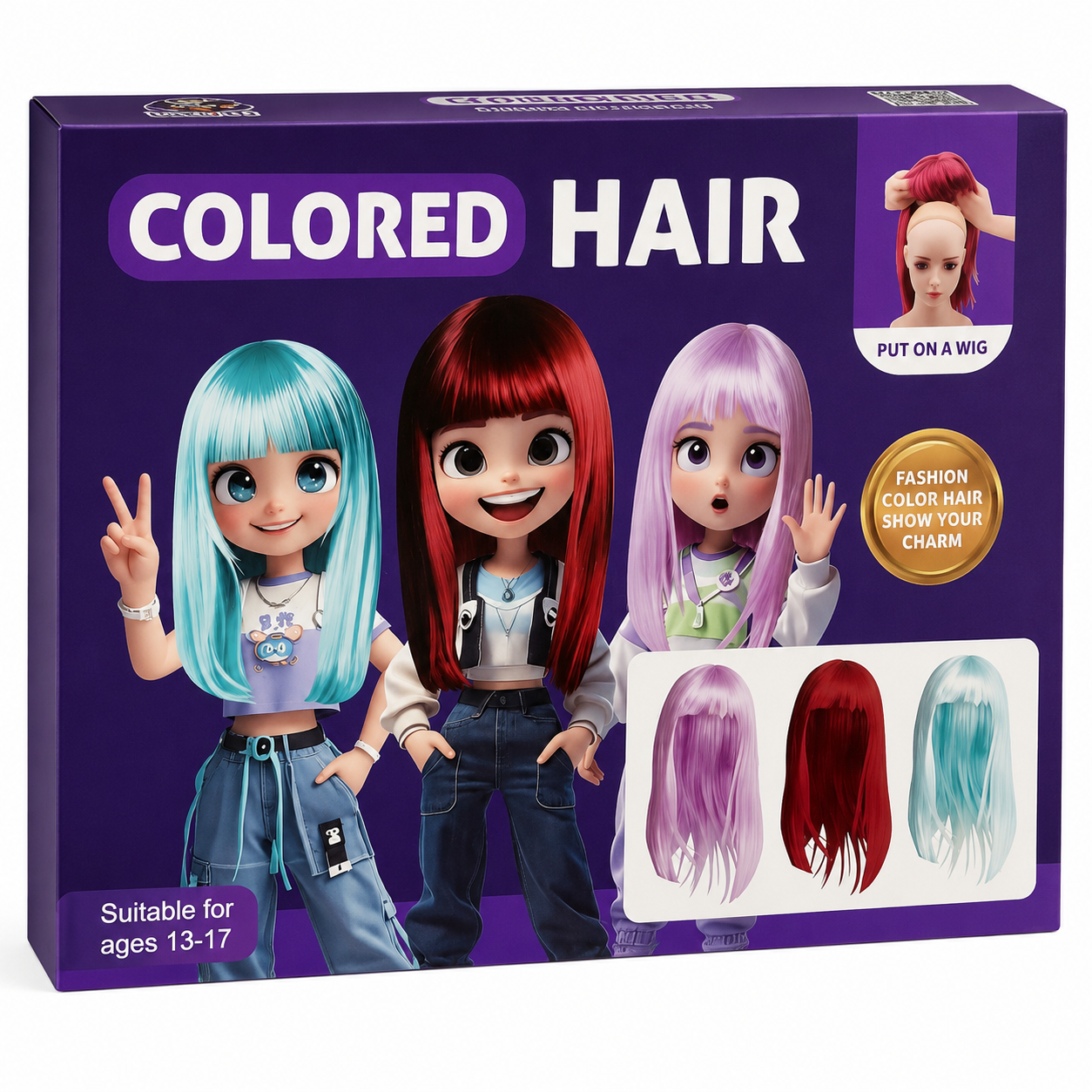 Colored Hair Fashion Doll Set - DIY Wig Styling Toy with Interchangeable Hair Pieces - Premium Quality by Paradise Toys