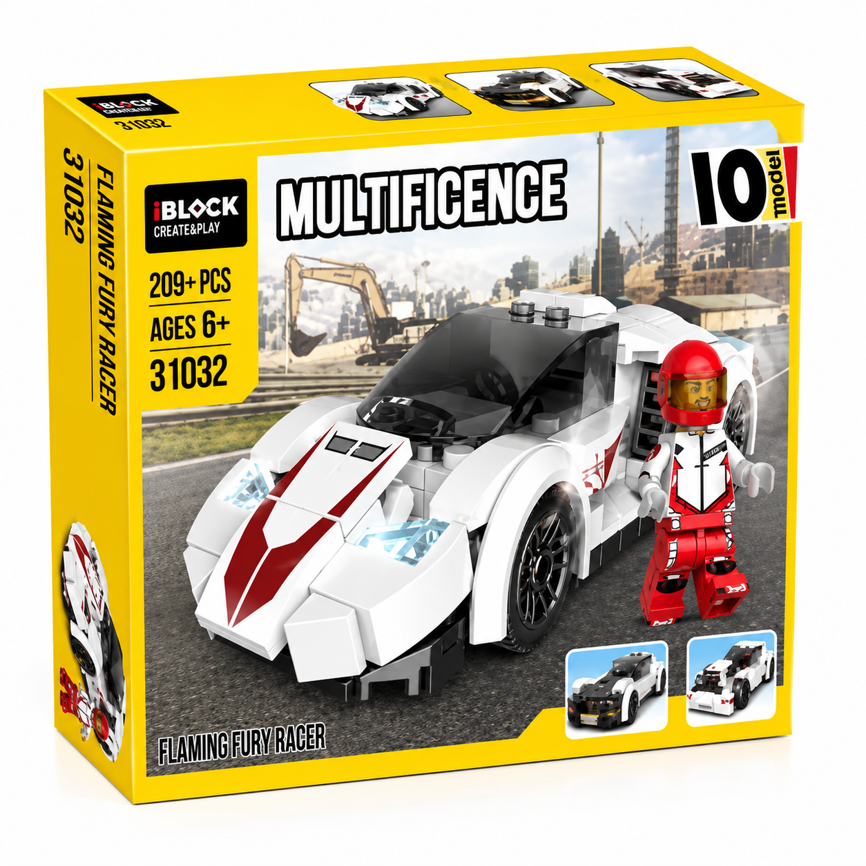 Building Block Sports Car Toy Set - 209+ PCS Flowing Roadster Racing Vehicle Model with Minifigure for Kids