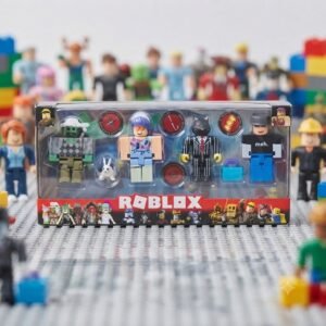 Block Character Action Figure Set - 4-Piece Block Style Figurine Collection with Accessories - Premium Quality by Paradise Toys